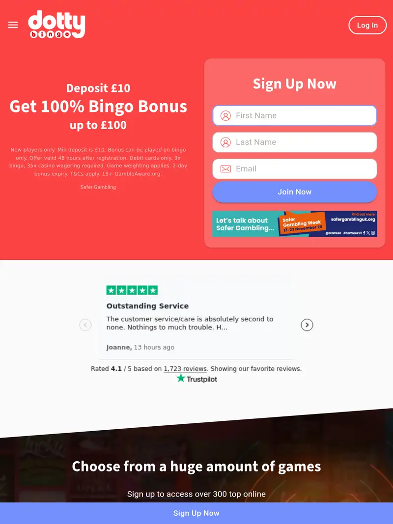 Dotty Bingo - homepage (tablet)