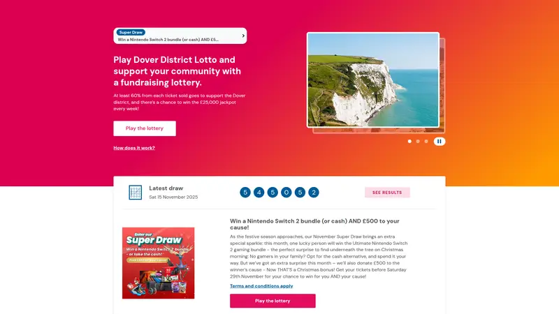 Dover Lotto - homepage (desktop)