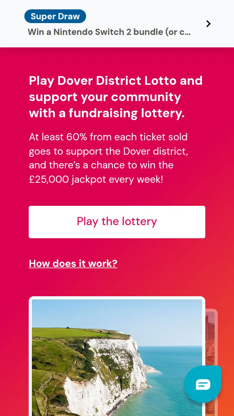 Dover Lotto - homepage (mobile)