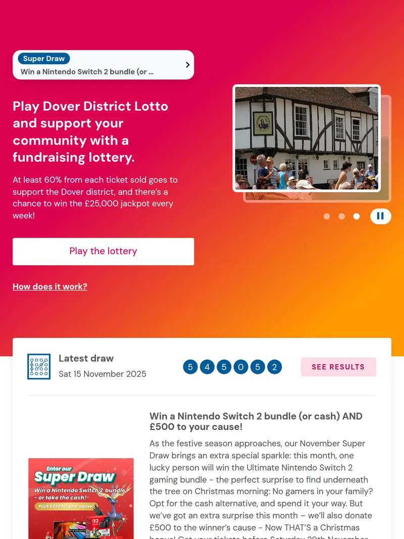 Dover Lotto - homepage (tablet)