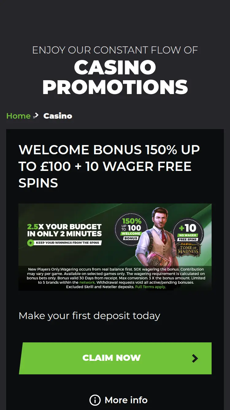 Dream Palace Casino - homepage (mobile)