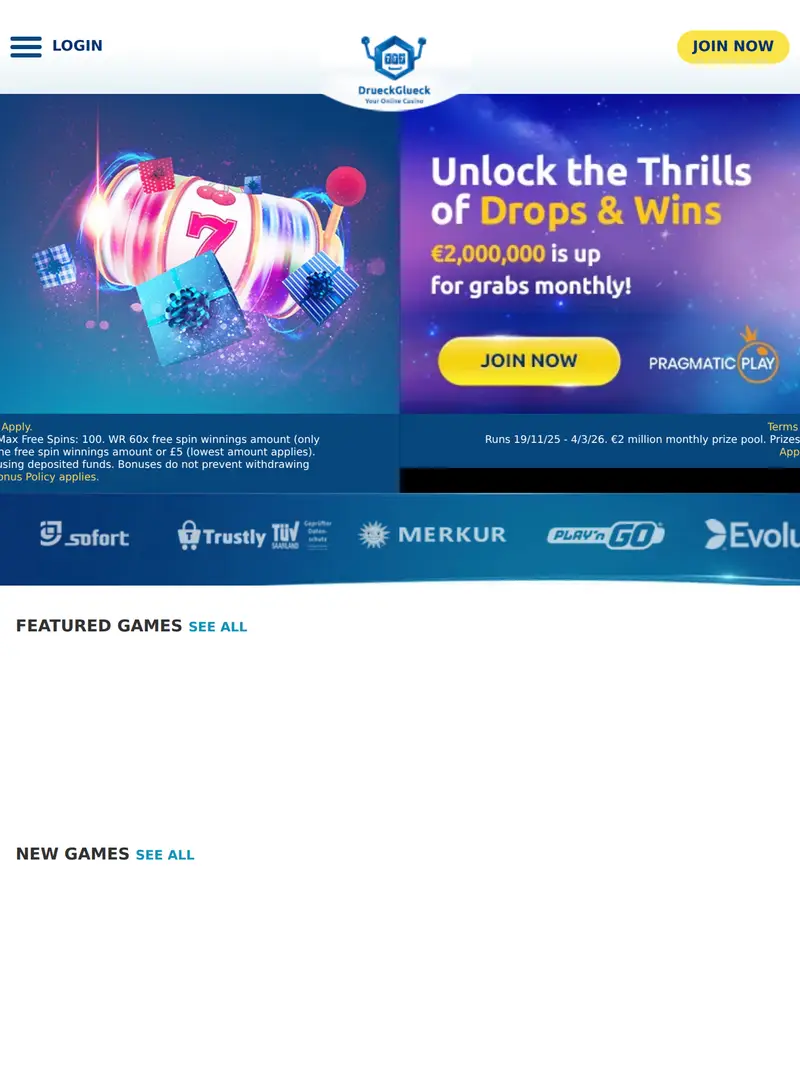 Drueckglueck - homepage (tablet)