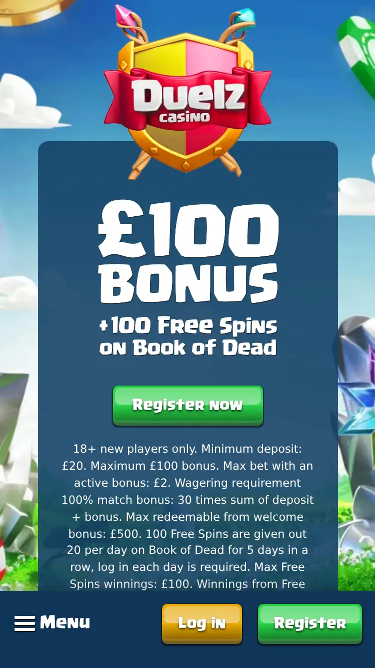 Duelz - homepage (mobile)