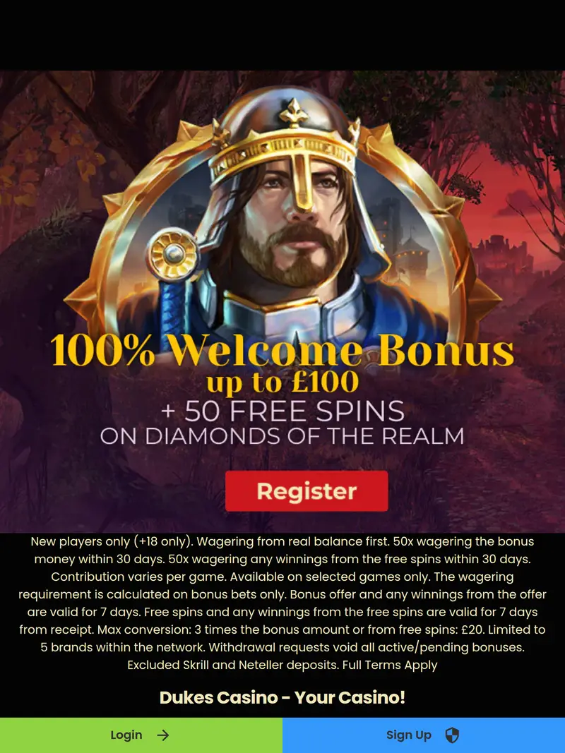 Dukes Casino - homepage (tablet)