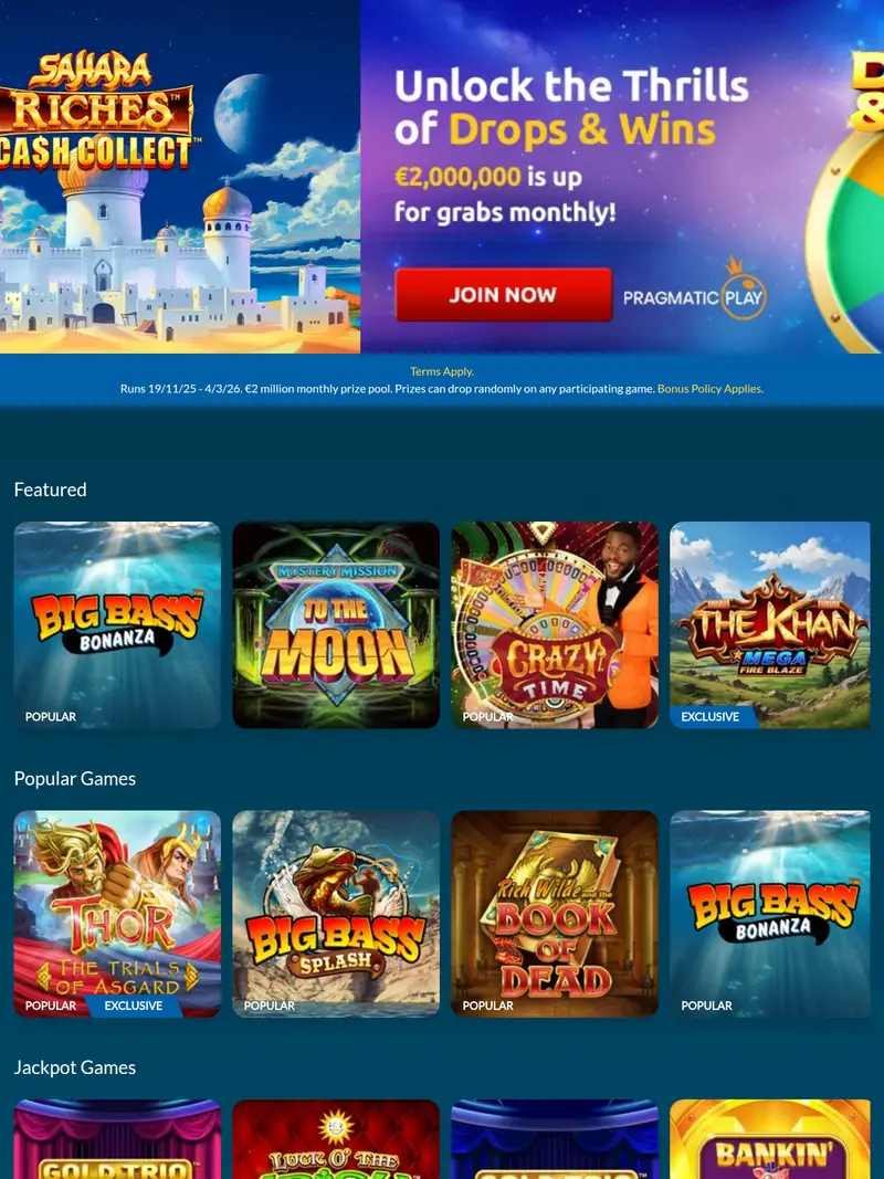 Eucasino - homepage (tablet)