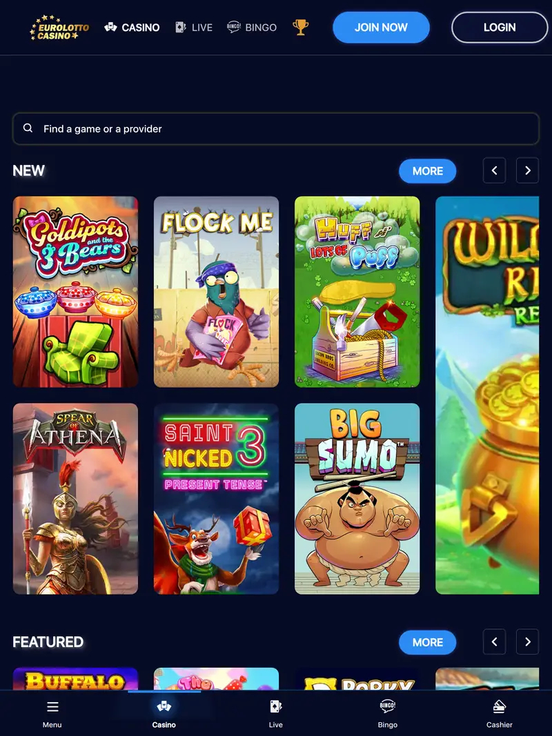 Euro Lotto Casino - homepage (tablet)
