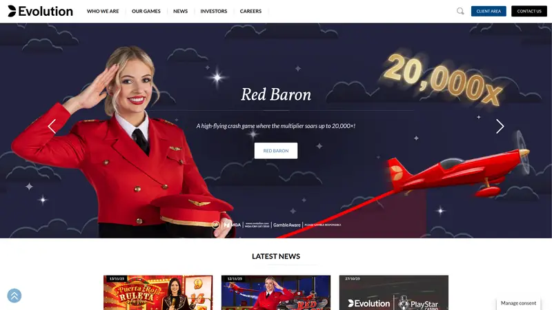 Evolution Gaming - homepage (desktop)