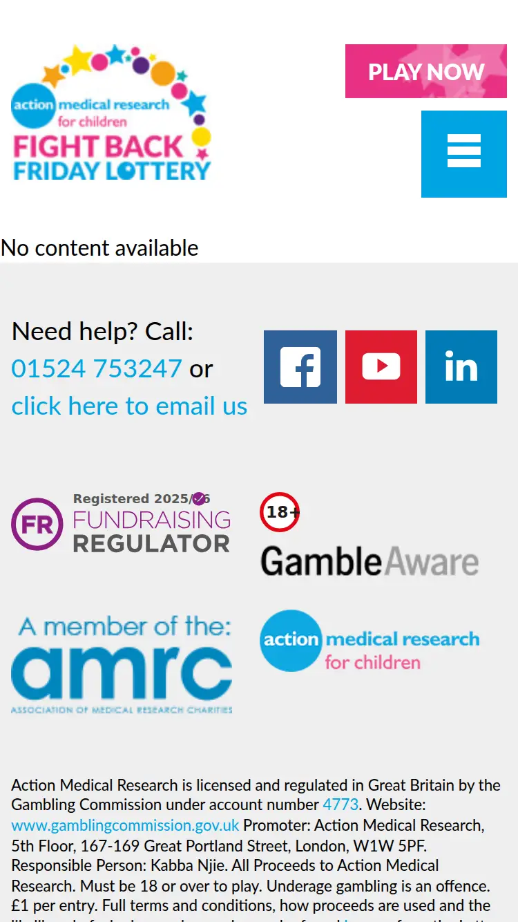 Fightbackfriday Lottery - homepage (mobile)