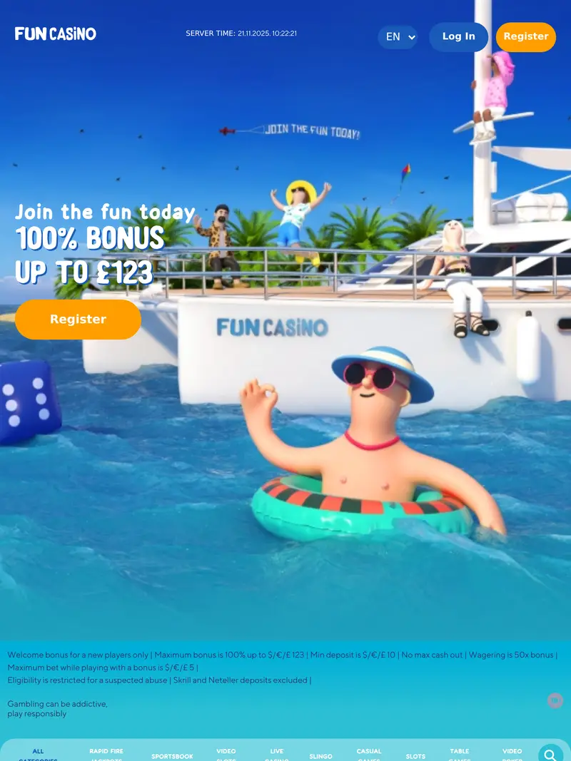 Fun Casino - homepage (tablet)