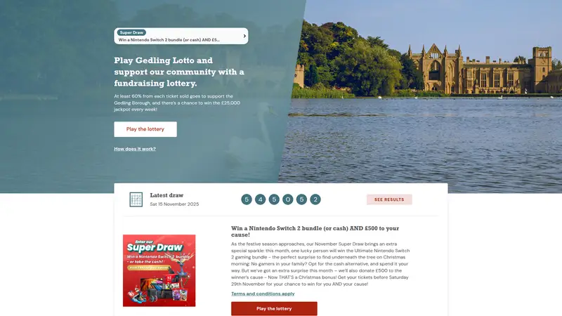 Gedling Lotto - homepage (desktop)