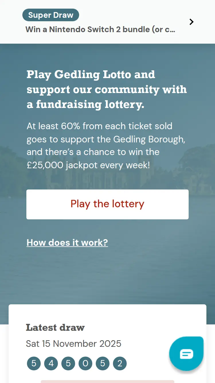 Gedling Lotto - homepage (mobile)