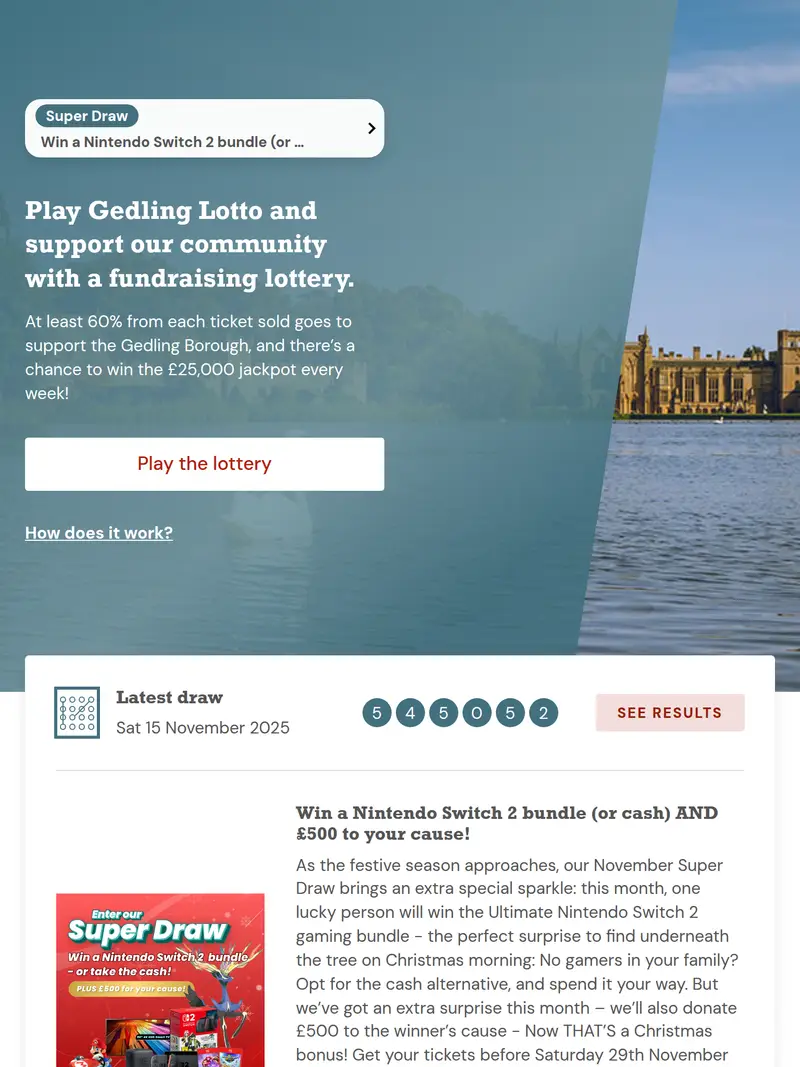Gedling Lotto - homepage (tablet)
