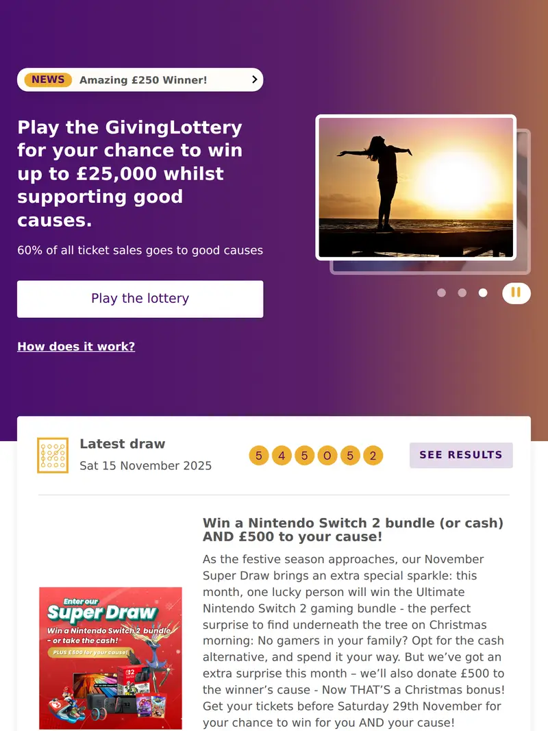 Giving Lottery - homepage (tablet)