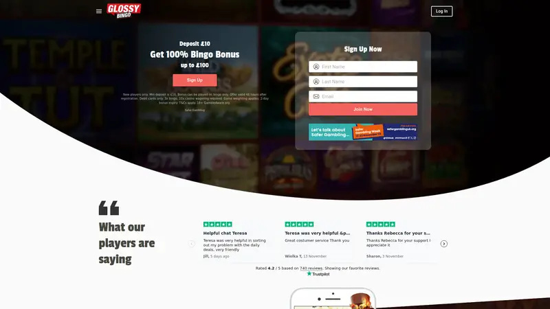 Glossy Bingo - homepage (desktop)