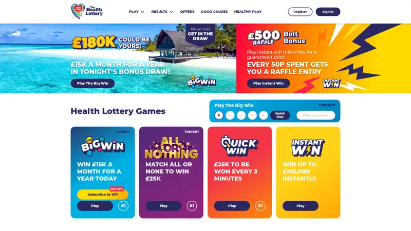 Health Lottery - homepage (desktop)