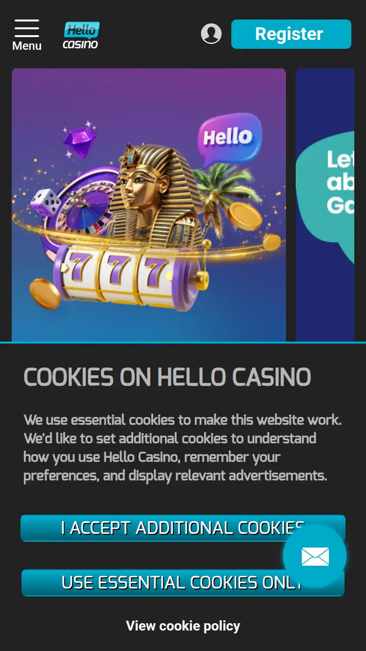 Hello Casino - homepage (mobile)