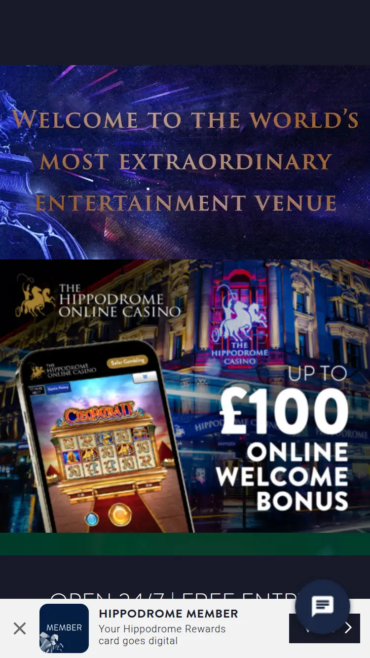 Hippodrome Casino - homepage (mobile)