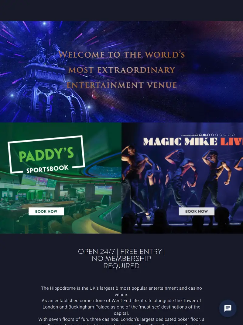 Hippodrome Casino - homepage (tablet)