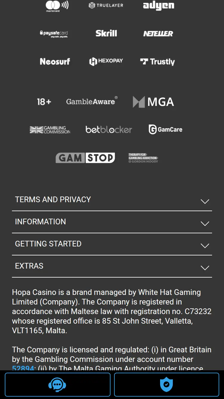 Hopa - homepage (mobile)