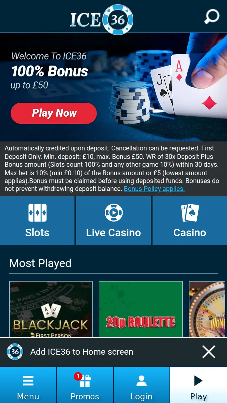 Ice36 - homepage (mobile)