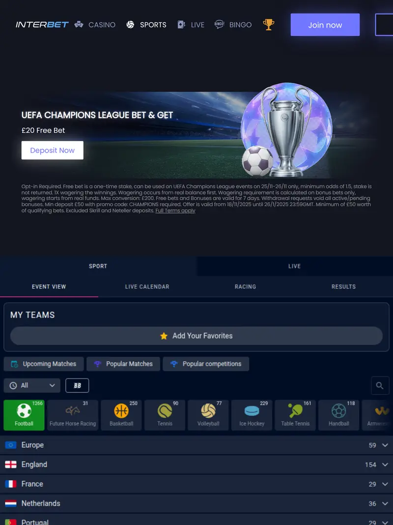 Inter Bet - homepage (tablet)