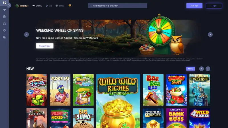 Jester Bet - homepage (desktop)