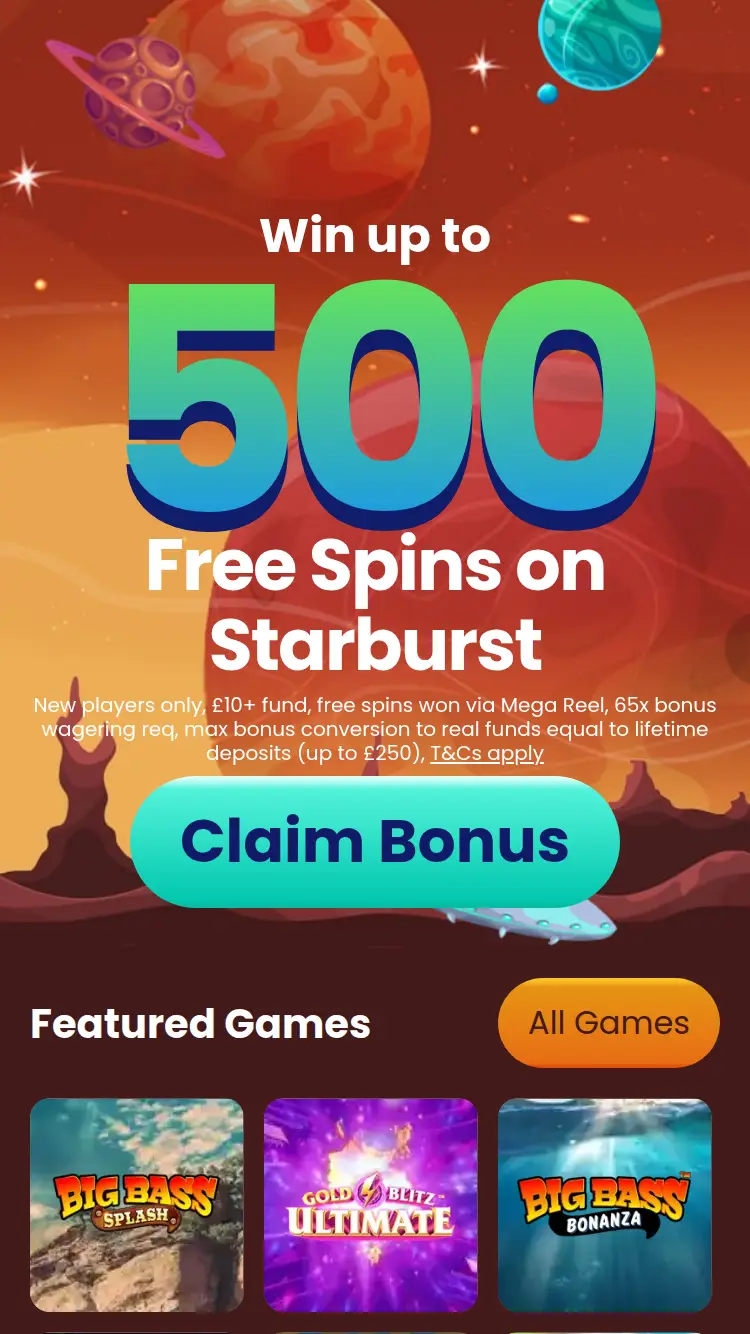 Jupiter Slots - homepage (mobile)