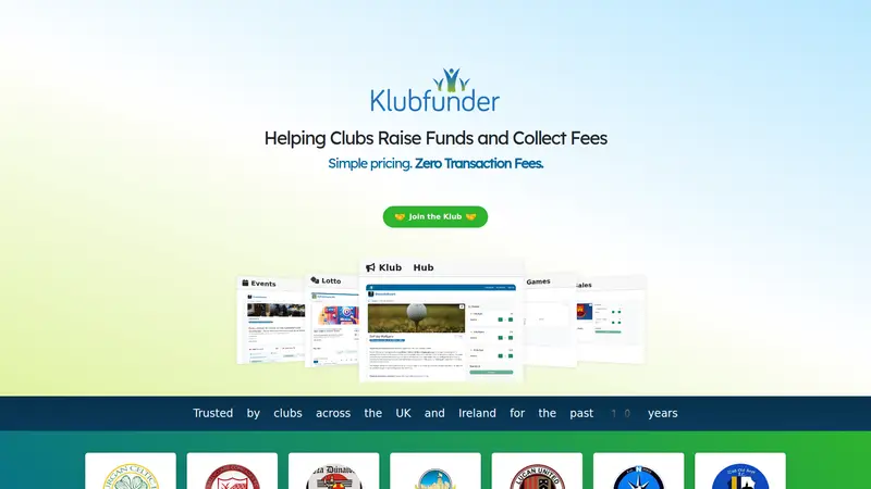Klubfunder - homepage (desktop)