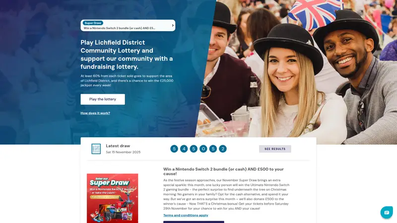 Lichfieldcommunity Lottery - homepage (desktop)