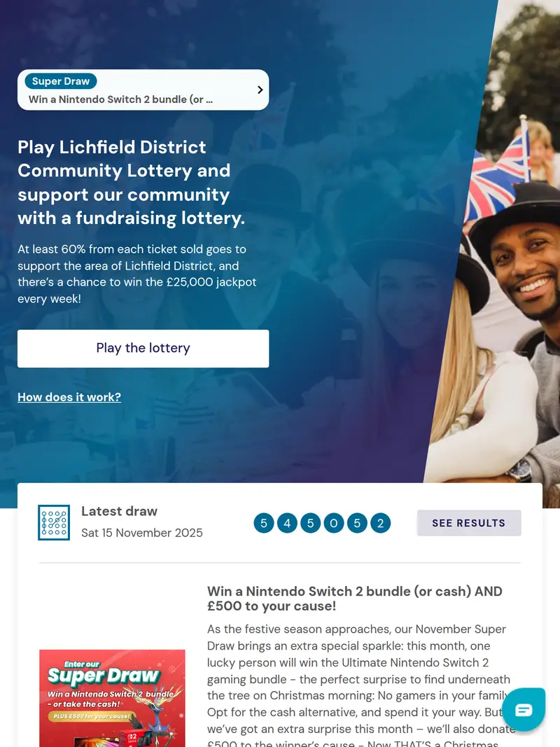 Lichfieldcommunity Lottery - homepage (tablet)