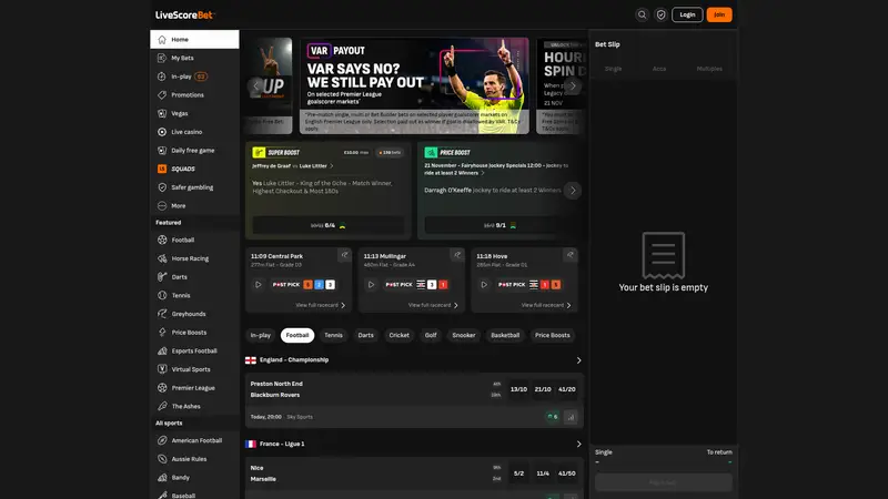 Livescore Bet - homepage (desktop)