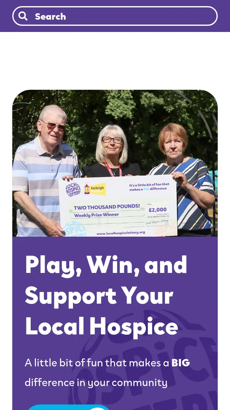 Localhospice Lottery - homepage (mobile)