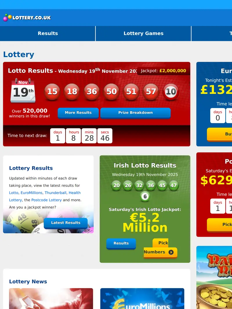 Lottery - homepage (tablet)