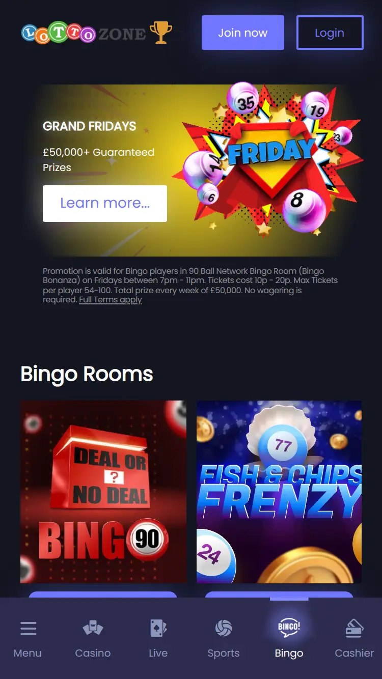 Lottozone - homepage (mobile)