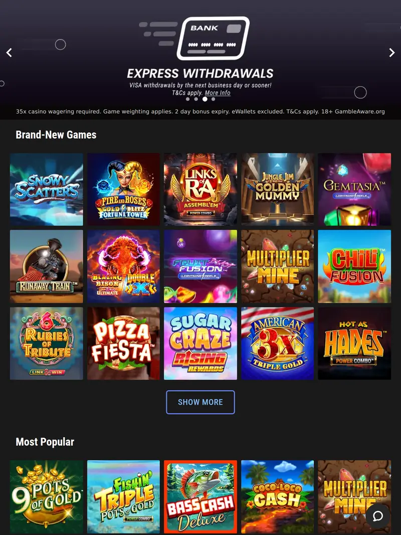 Lucky247 - homepage (tablet)