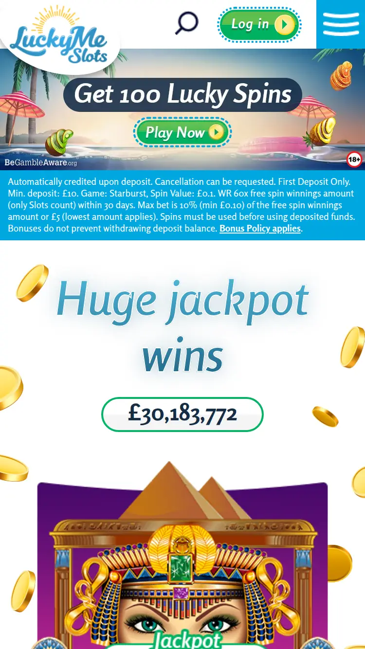 Luckyme Slots - homepage (mobile)