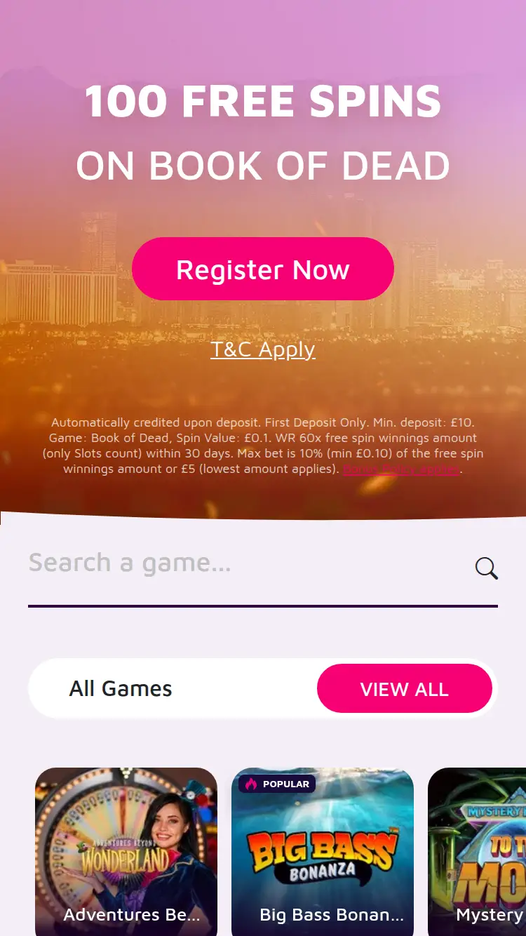 Lucky Vegas - homepage (mobile)