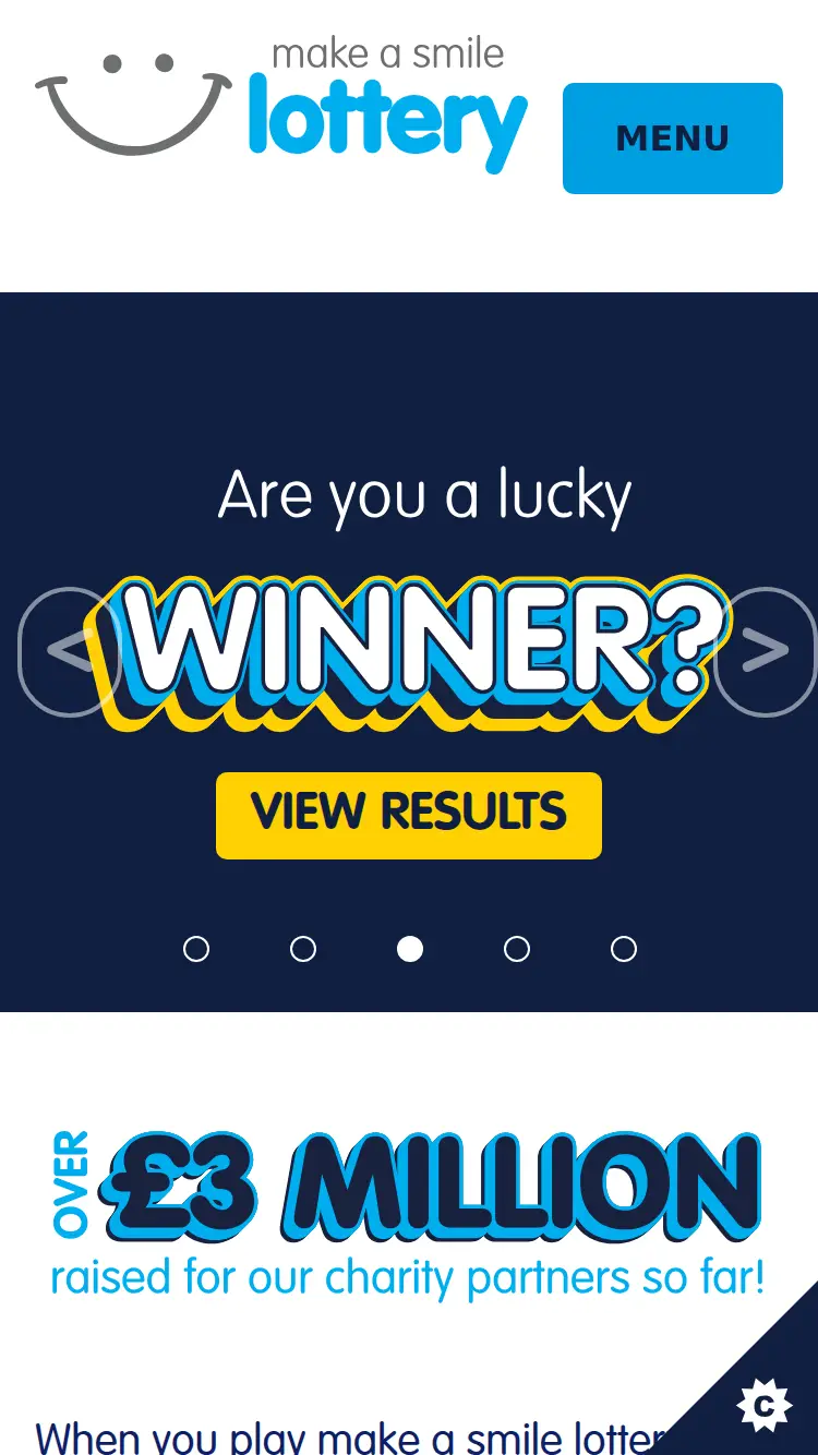 Makeasmile Lottery - homepage (mobile)