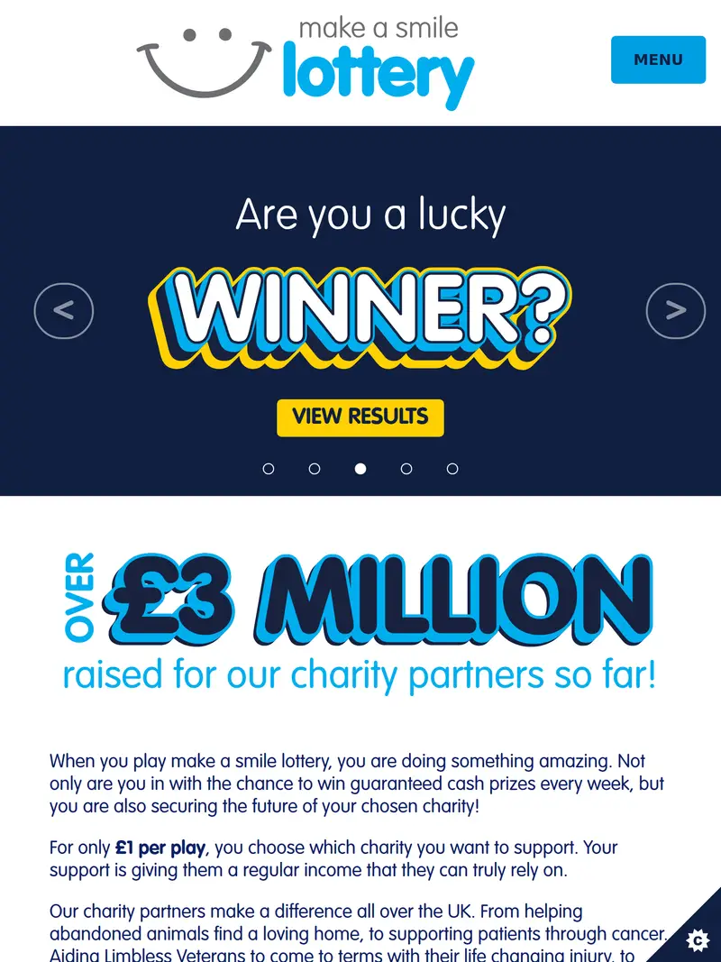 Makeasmile Lottery - homepage (tablet)