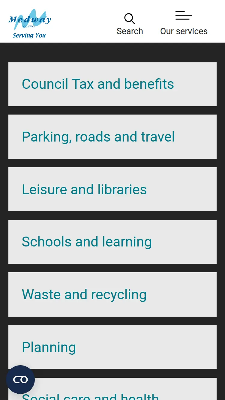 Medway.gov - homepage (mobile)