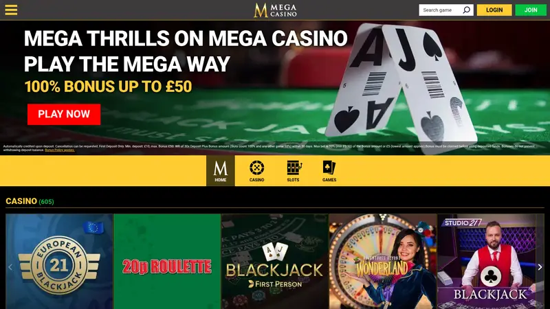 Mega Casino - homepage (desktop)