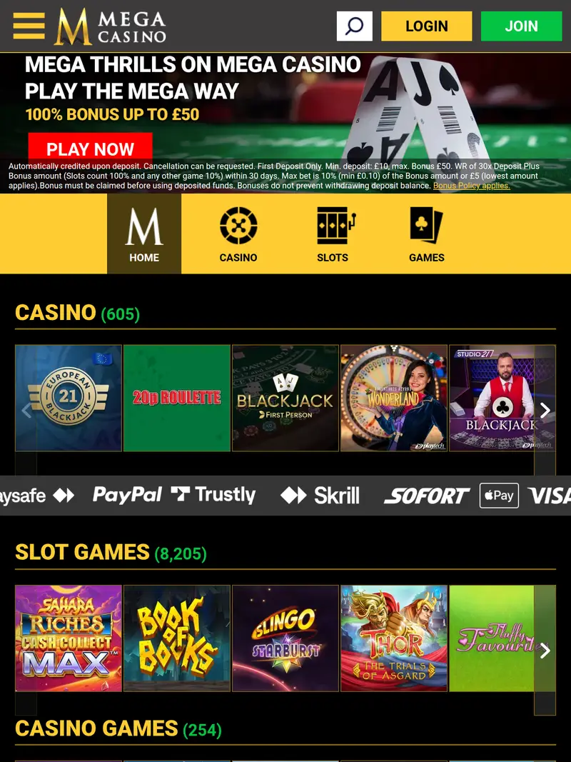 Mega Casino - homepage (tablet)