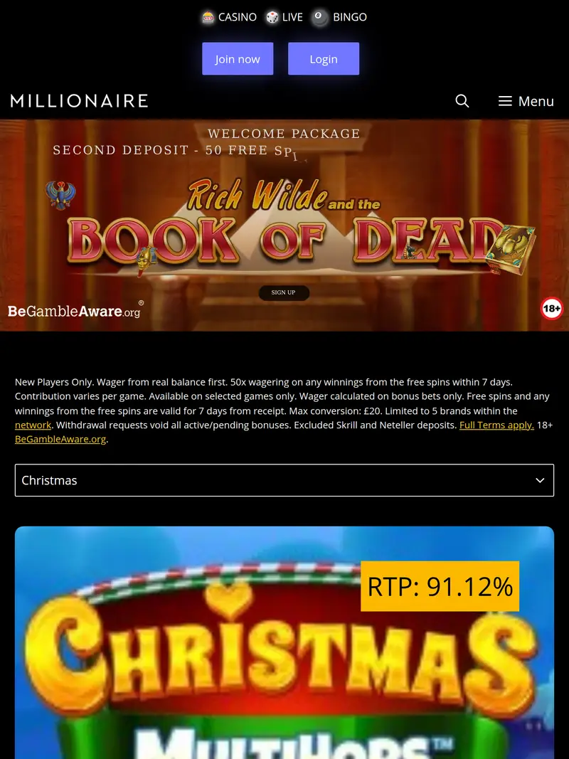 Millionaire - homepage (tablet)