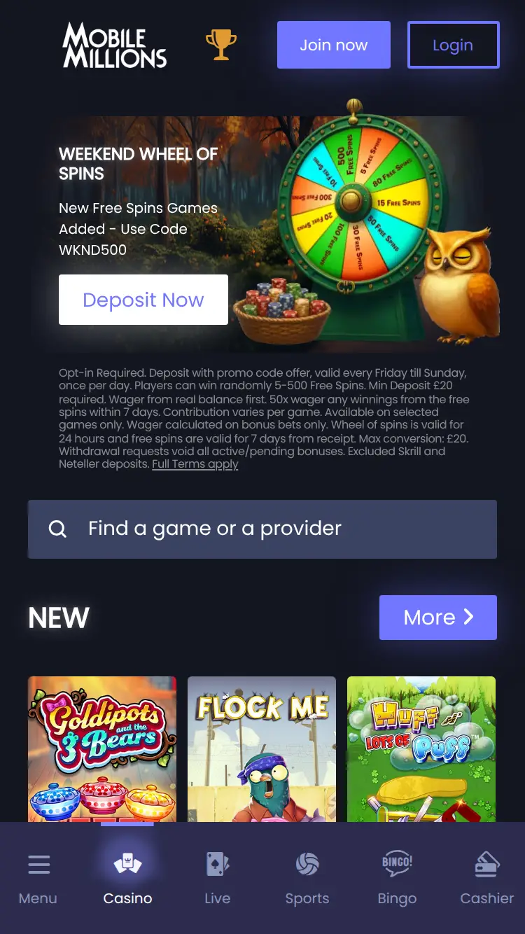 Mobilemillions - homepage (mobile)