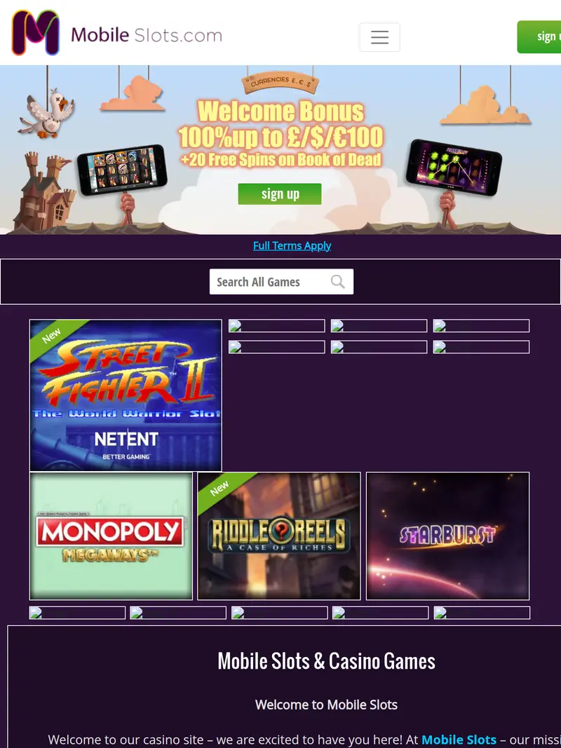 Mobile Slots - homepage (tablet)
