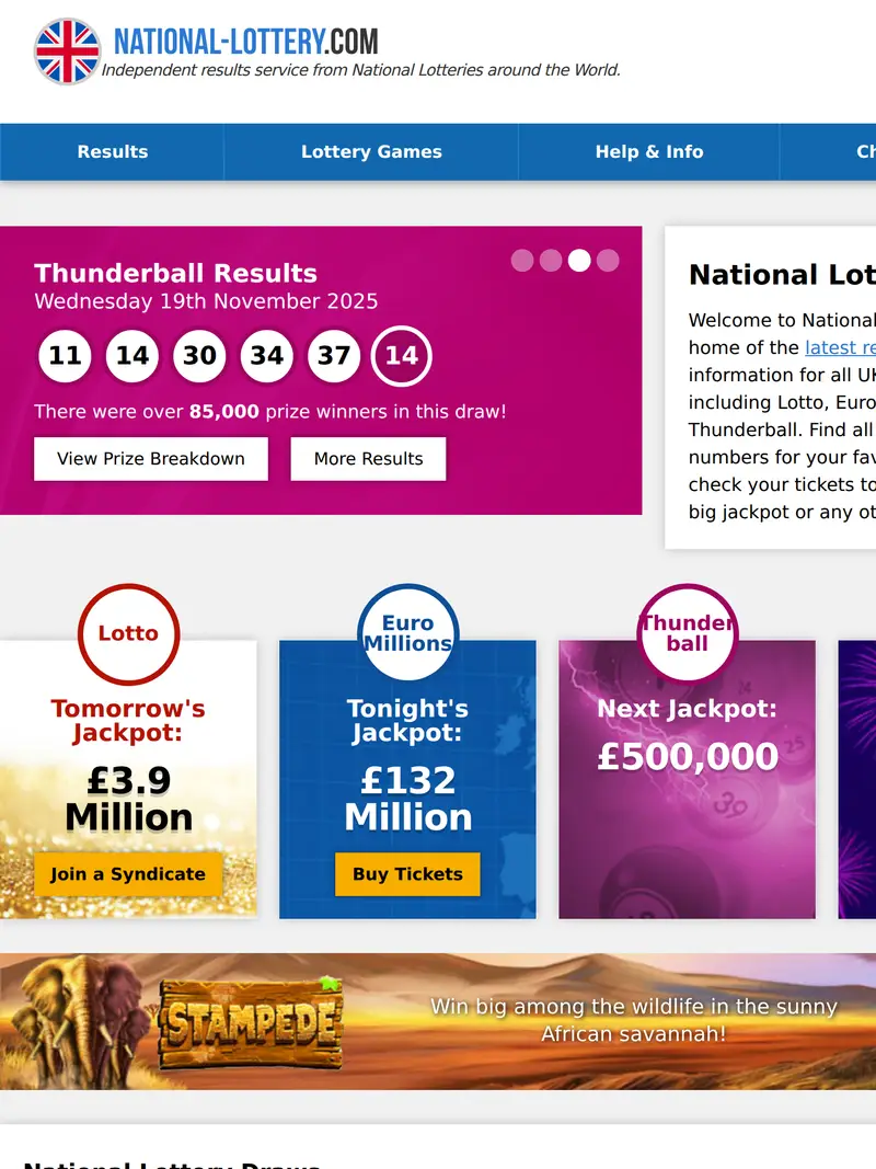 National Lottery - homepage (tablet)