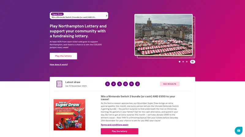 Northampton Lottery - homepage (desktop)