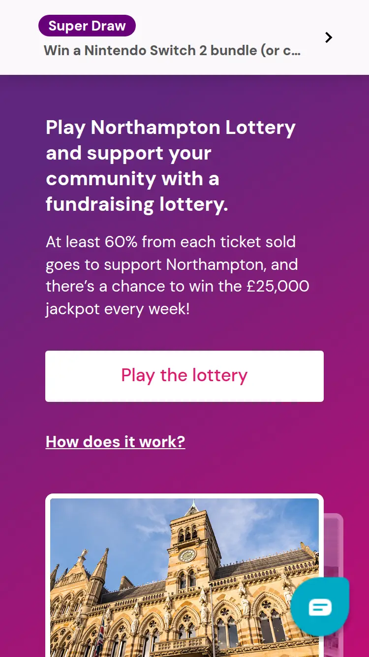Northampton Lottery - homepage (mobile)