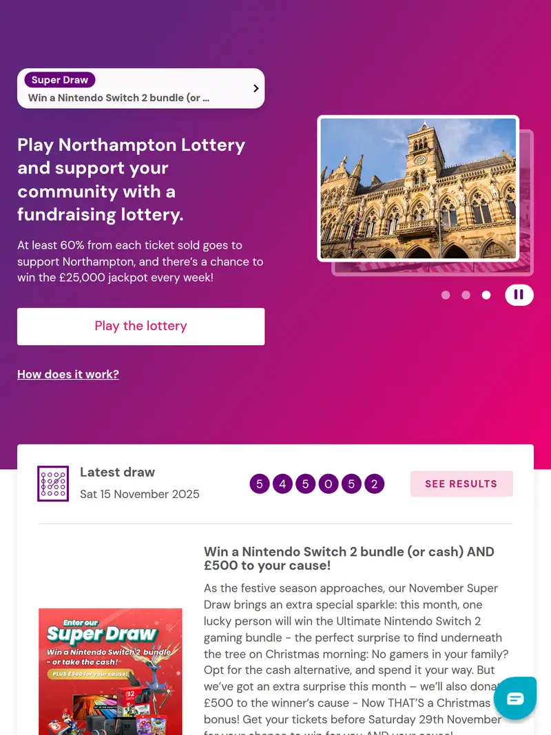 Northampton Lottery - homepage (tablet)