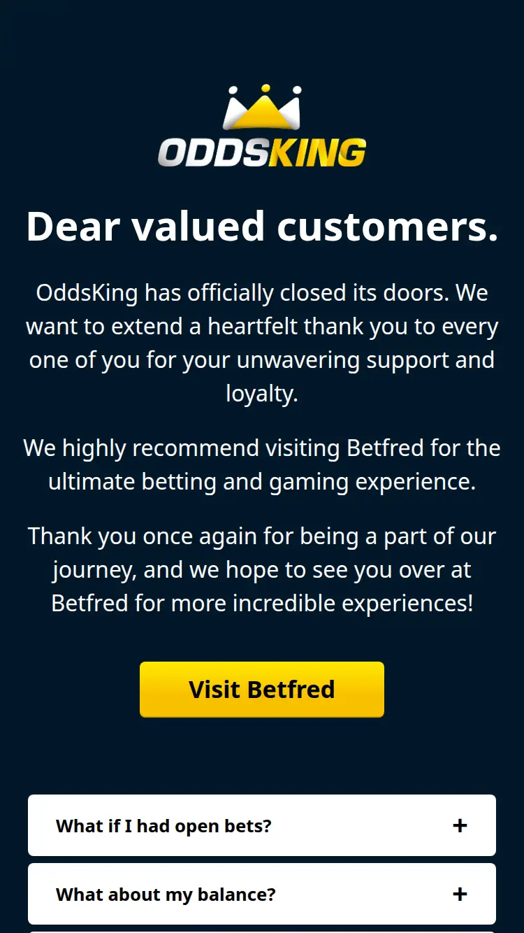 Odds King - homepage (mobile)